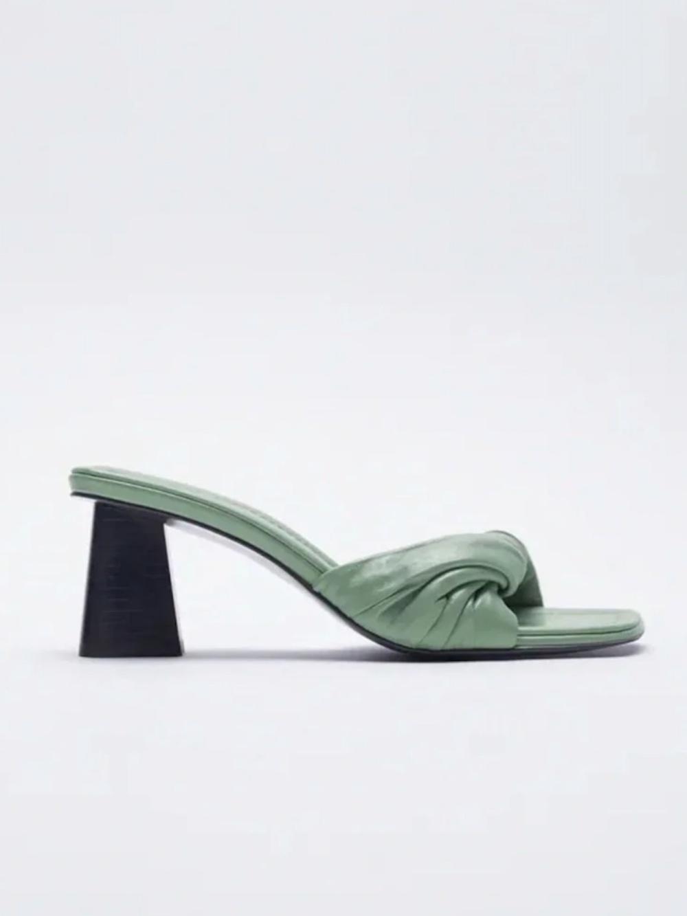 Zara Mint Green Knotted Block Heel Mule Sandals